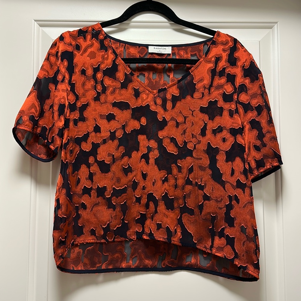 Babaton Aritzia Short Sleeve Randy Semi Sheer Floral Top Blouse
